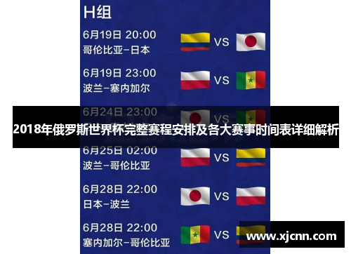 2018年俄罗斯世界杯完整赛程安排及各大赛事时间表详细解析